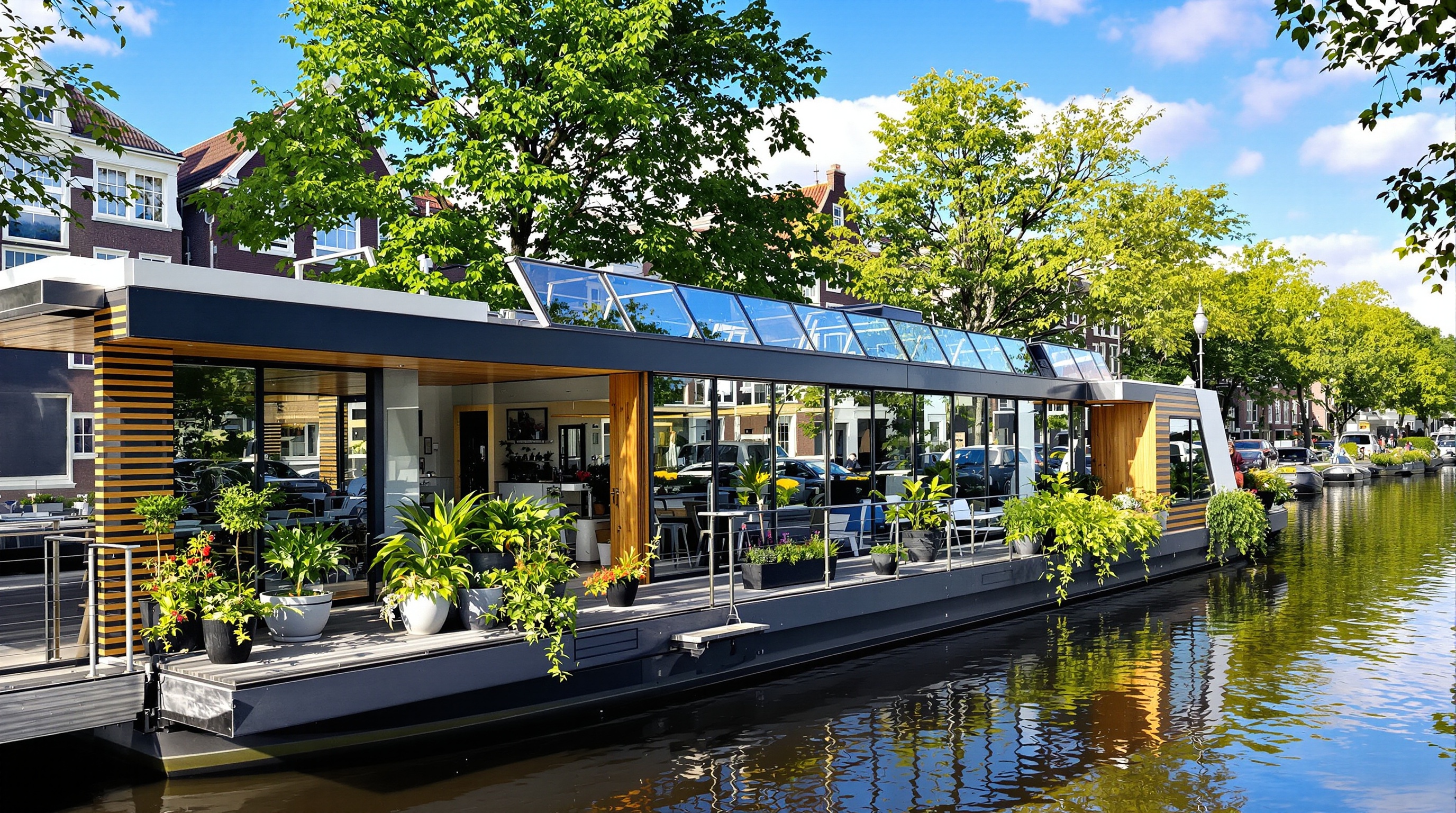 Péniche moderne et accueillante sur canal à Amsterdam