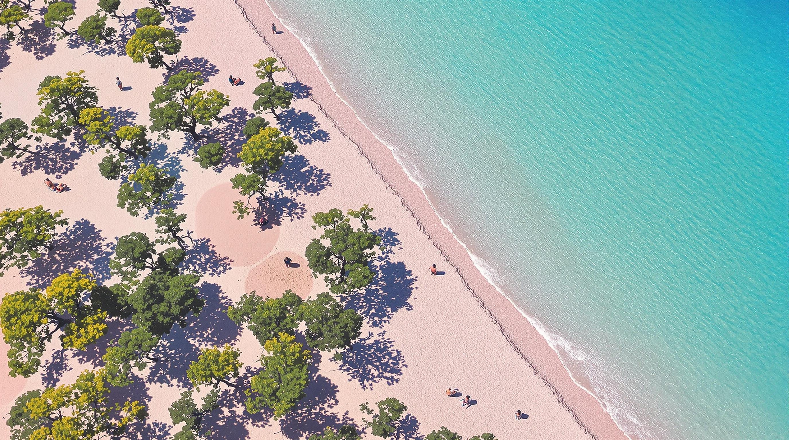 Vue aérienne de la plage d’Elafonissi avec des ombres de tamaris