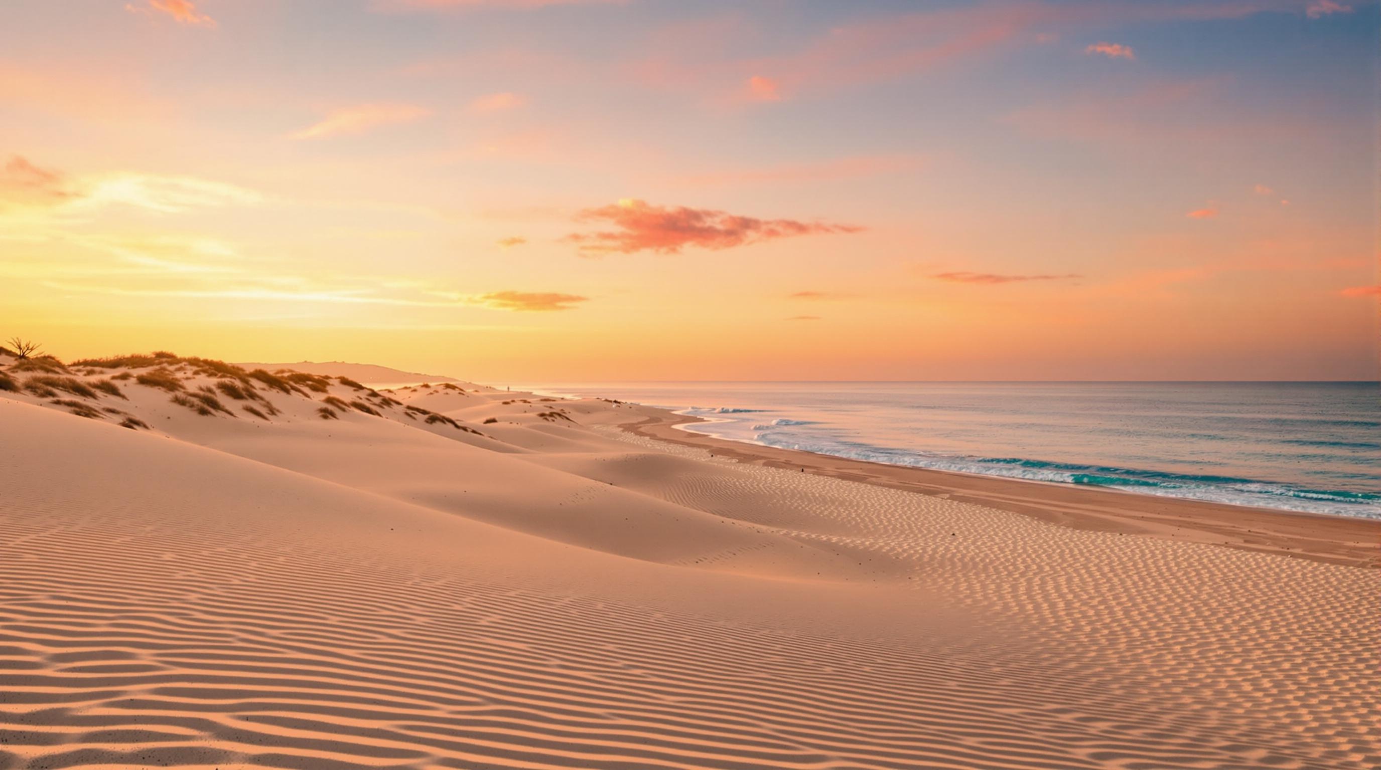 Paysage de dunes dorées et mer calme au Grau-du-Roi