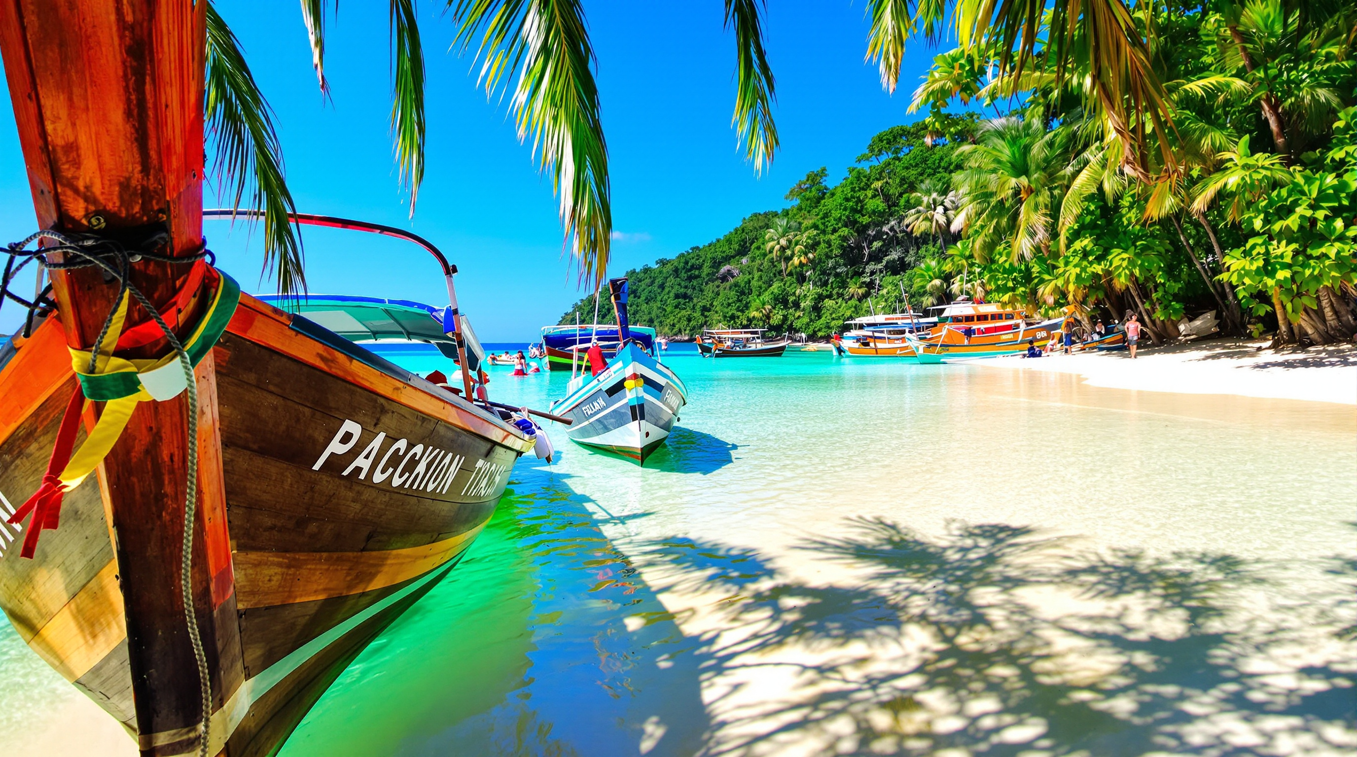 Plage île Perhentian Tioman eau turquoise sable blanc bateaux pêcheurs bois