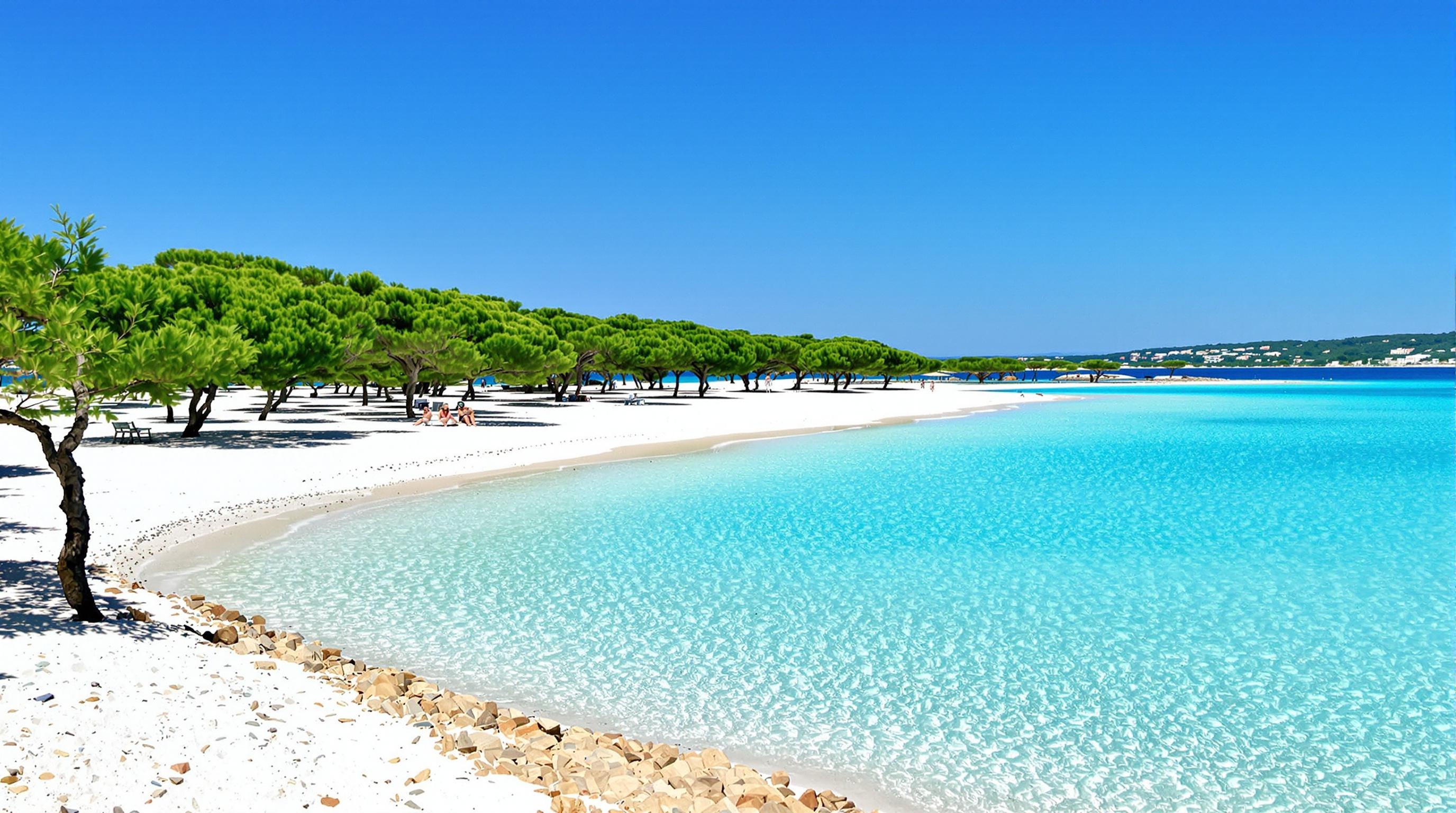 Plage de Piantarella : bancs de sable et zones ombragées