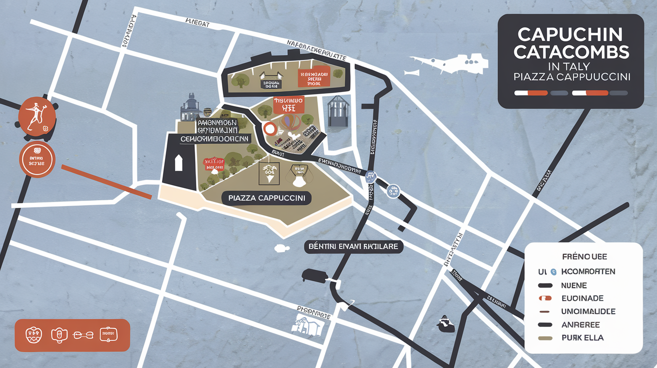 Carte simplifiée plan accès Catacombes Capucins Palerme