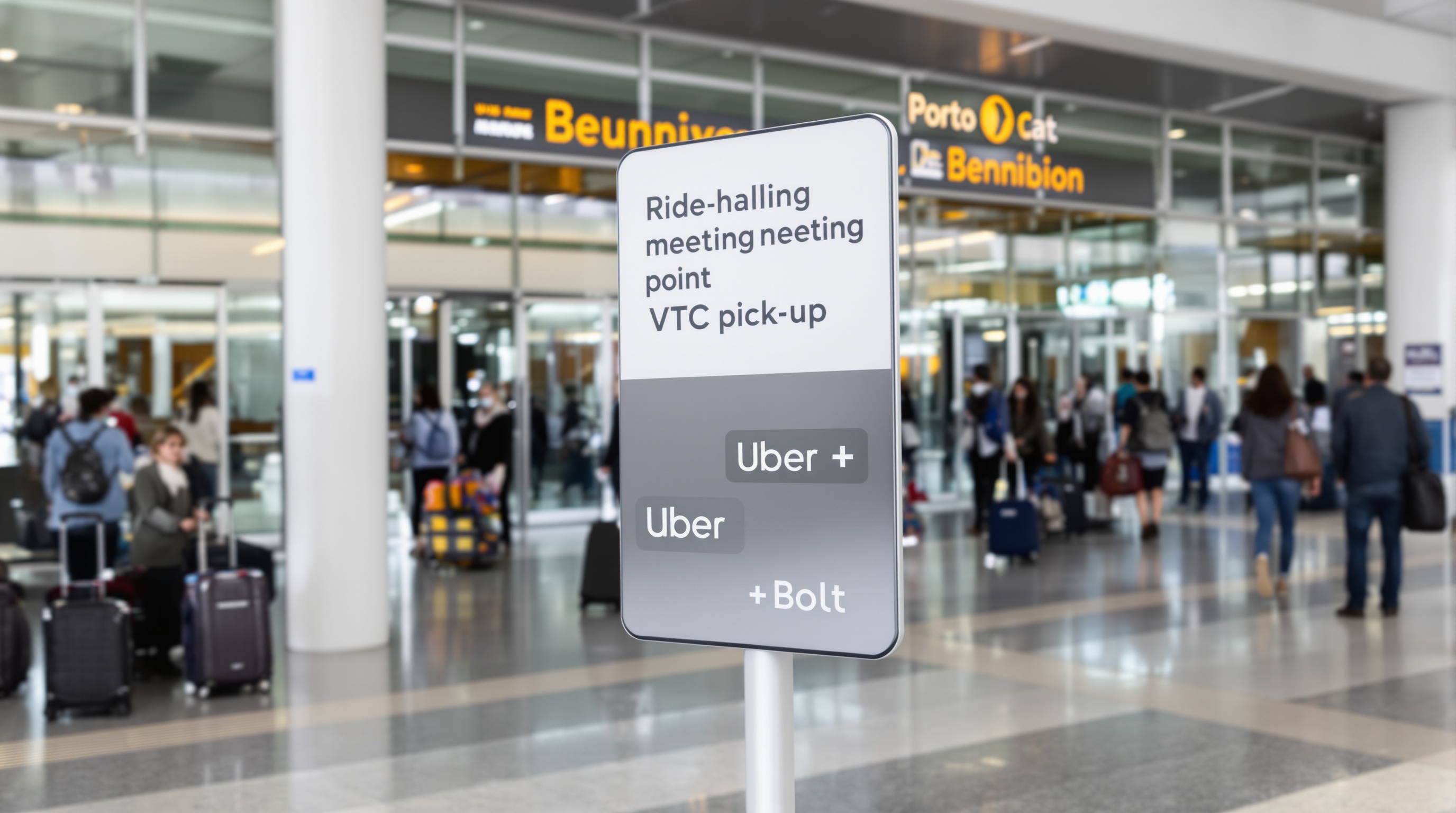 point rencontre VTC Uber Bolt aeroport Porto signalétique sortie terminal