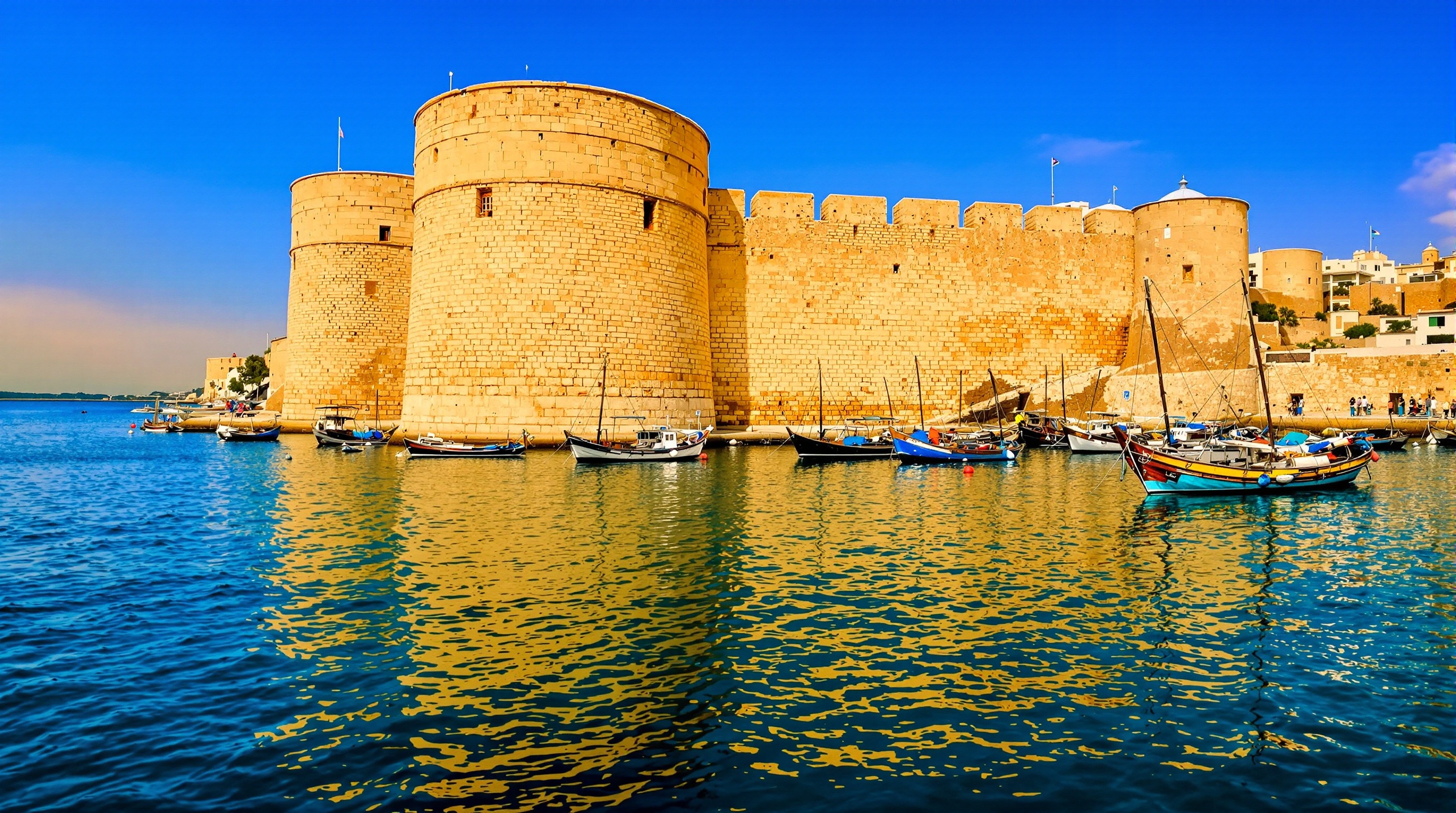 Port antique de Byblos avec bateaux traditionnels et remparts historiques du Liban