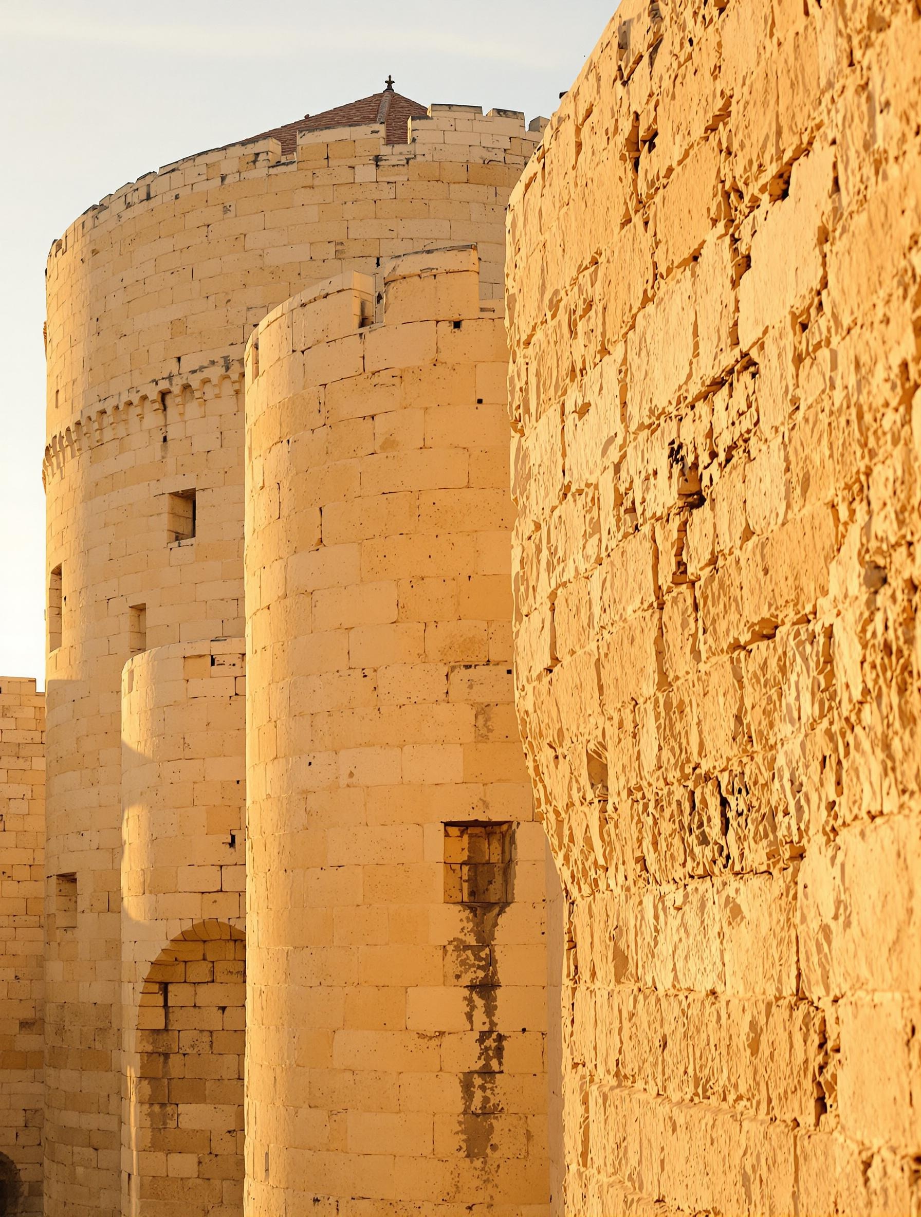 Remparts d'Aigues-Mortes au lever du soleil, lumière douce