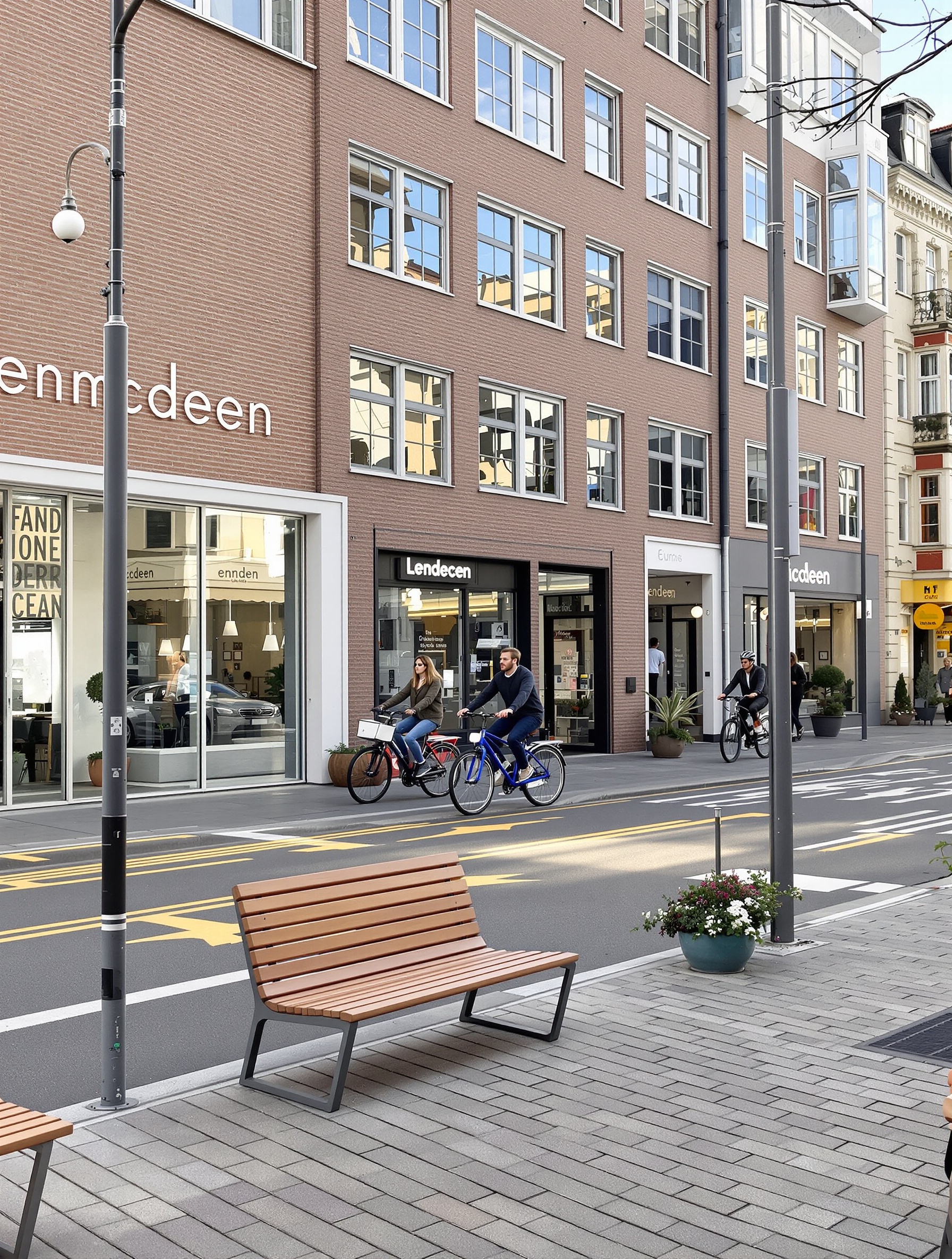 Rue de Copenhague conjuguant architecture scandinave moderne et classique, banc design et ambiance hygge.