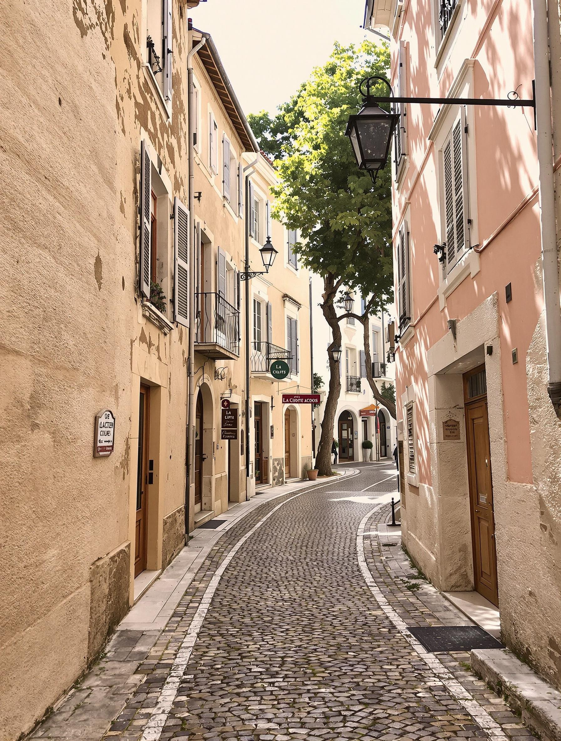 Ruelles pavées centre historique La Ciotat façades pastel provençales placettes ombragées vieilles enseignes.