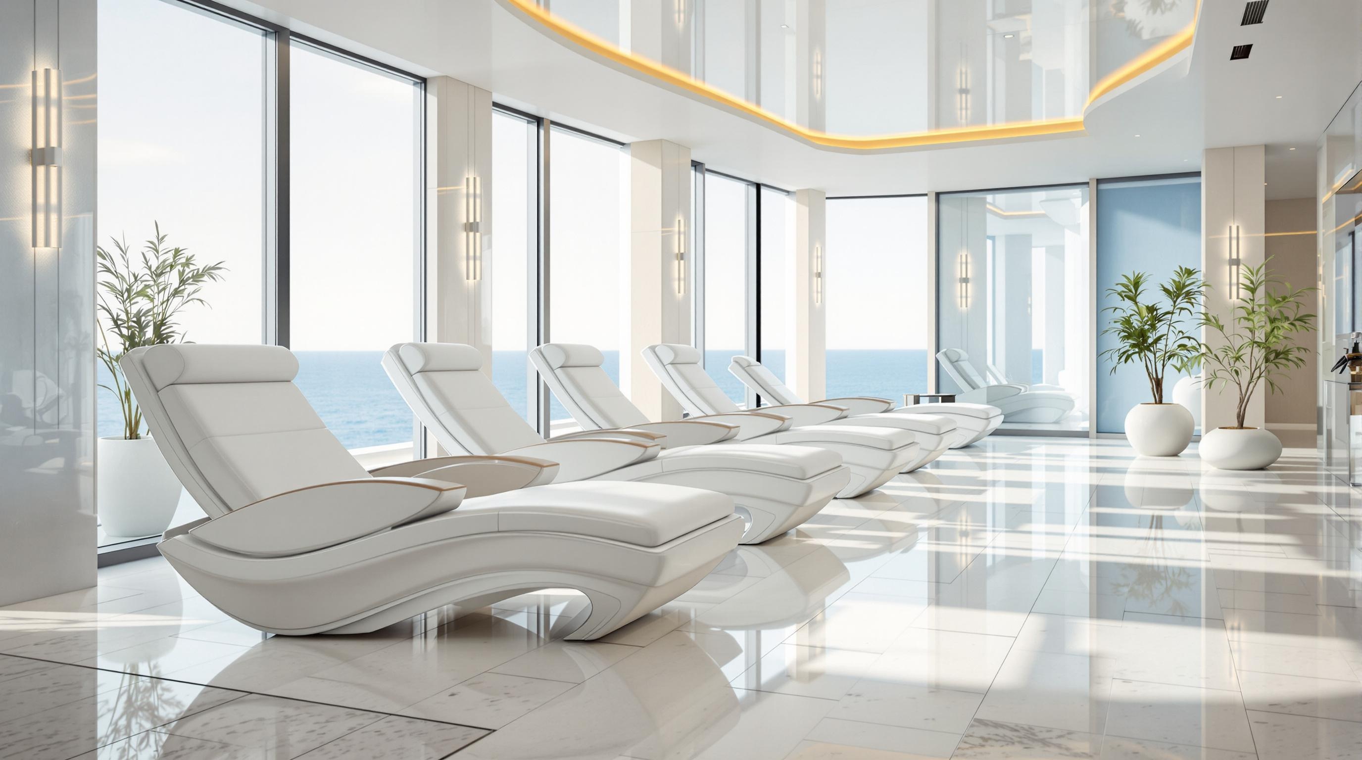 Salle de thalassothérapie avec fauteuils d’hydrojet aux Thermes Marins.