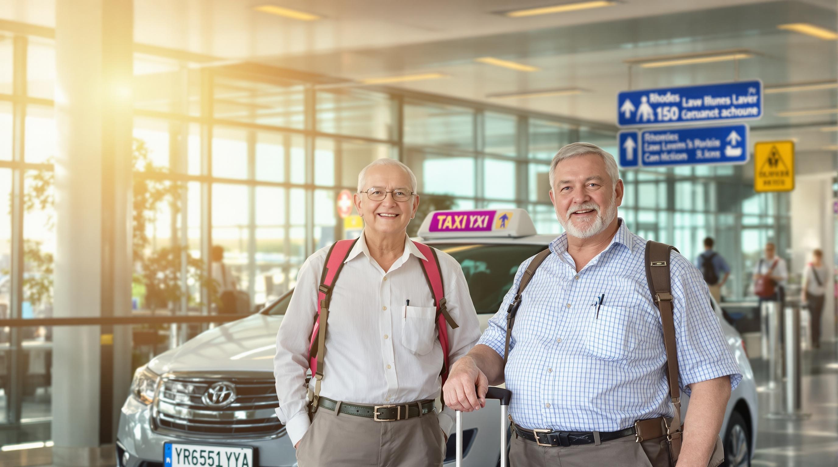 Seniors attendant taxi moderne aéroport Rhodes