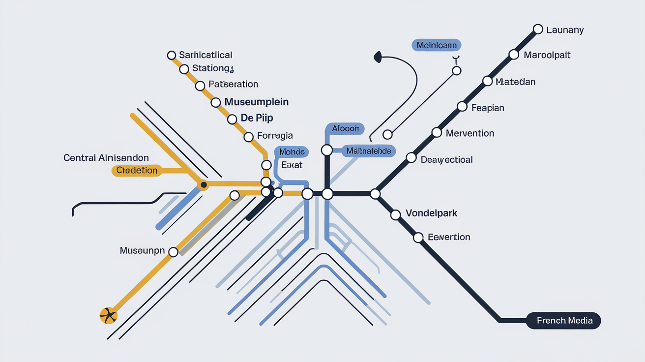 Schéma simplifié des lignes de tram et métro dans le centre d'Amsterdam