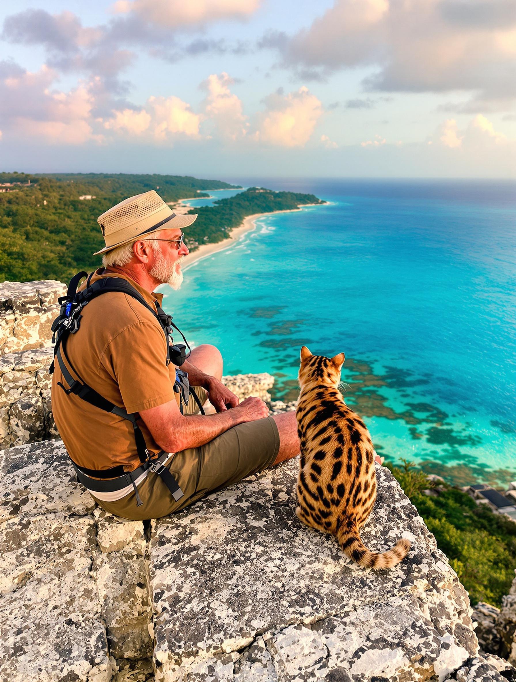 senior ruine maya tulum polux chat bengal coucher soleil découverte