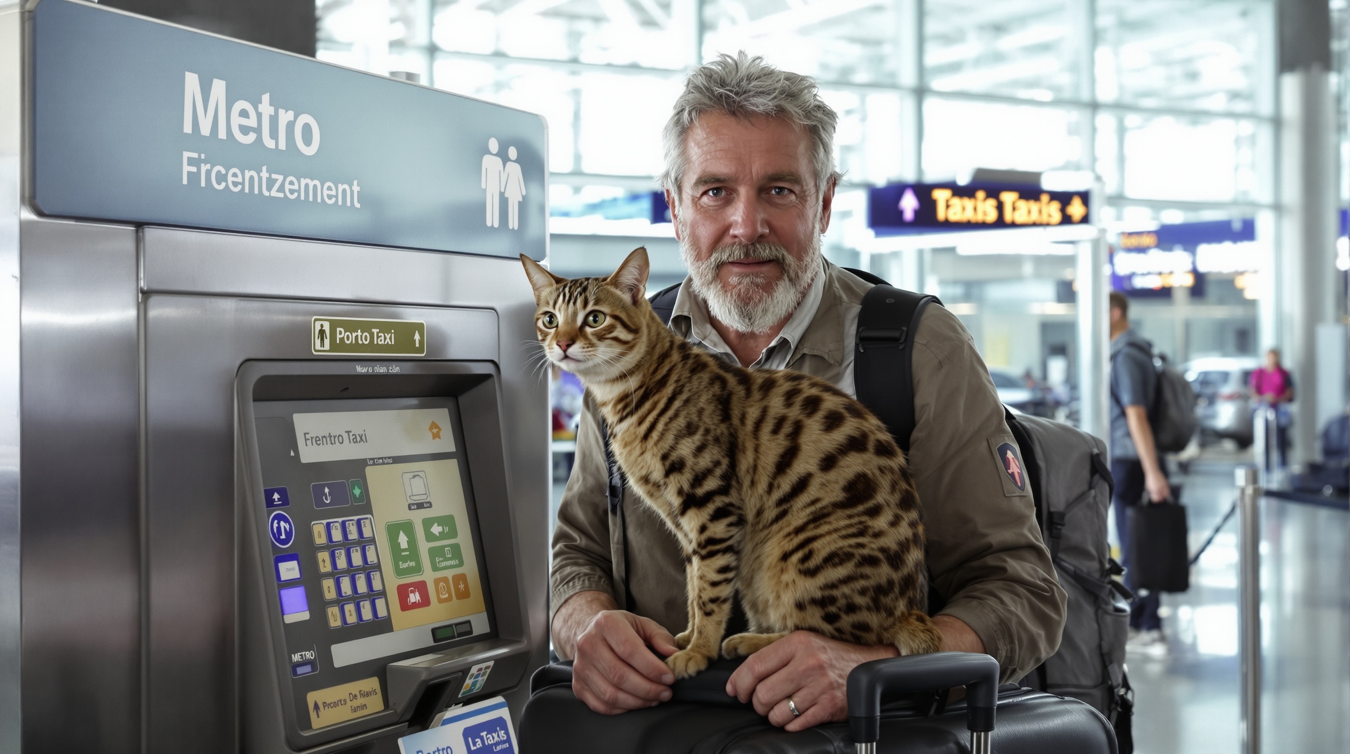 voyageur senior baroudeur achat ticket metro aéroport Porto Bengal cat