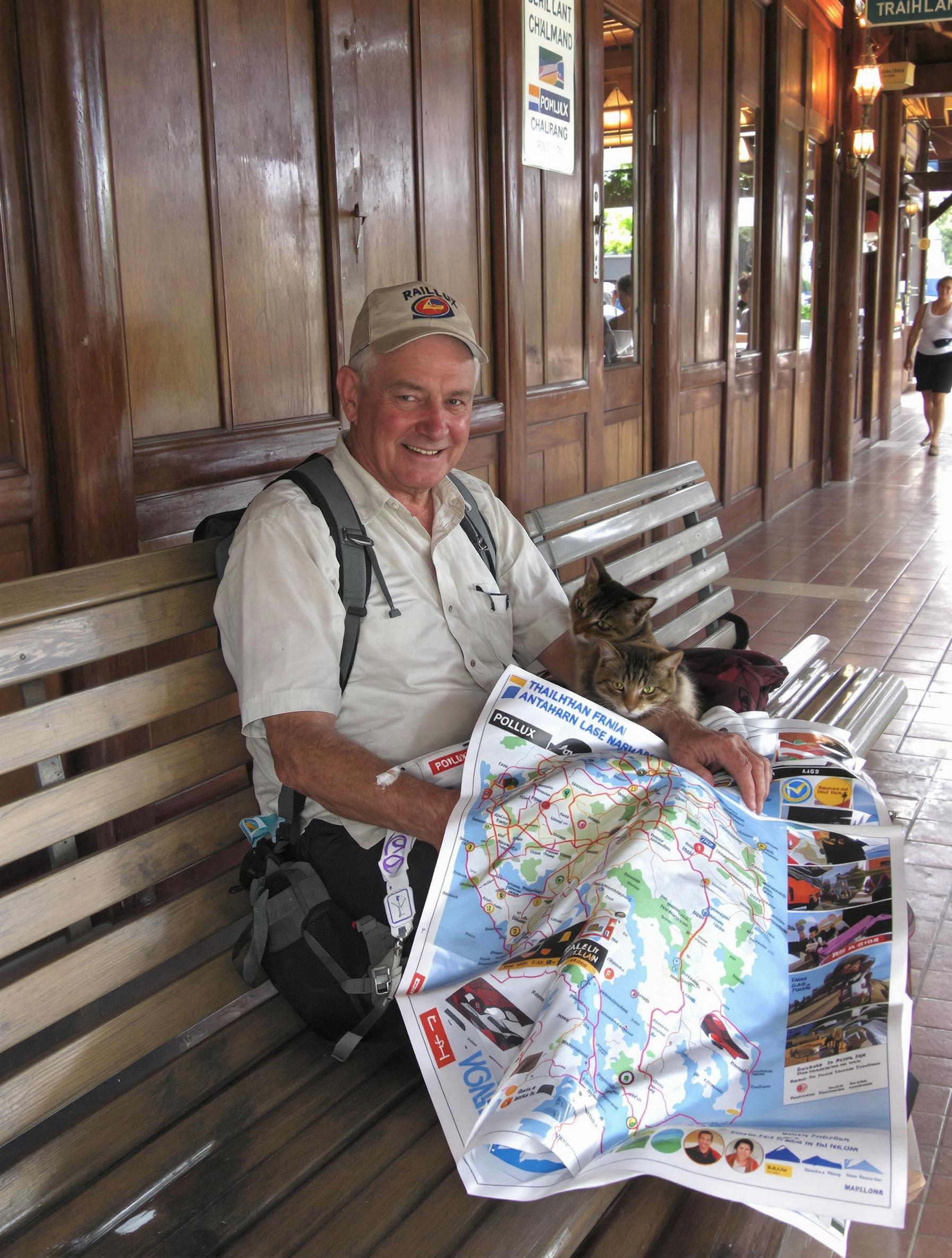 Senior baroudeur avec carte du nord de la Thaïlande.