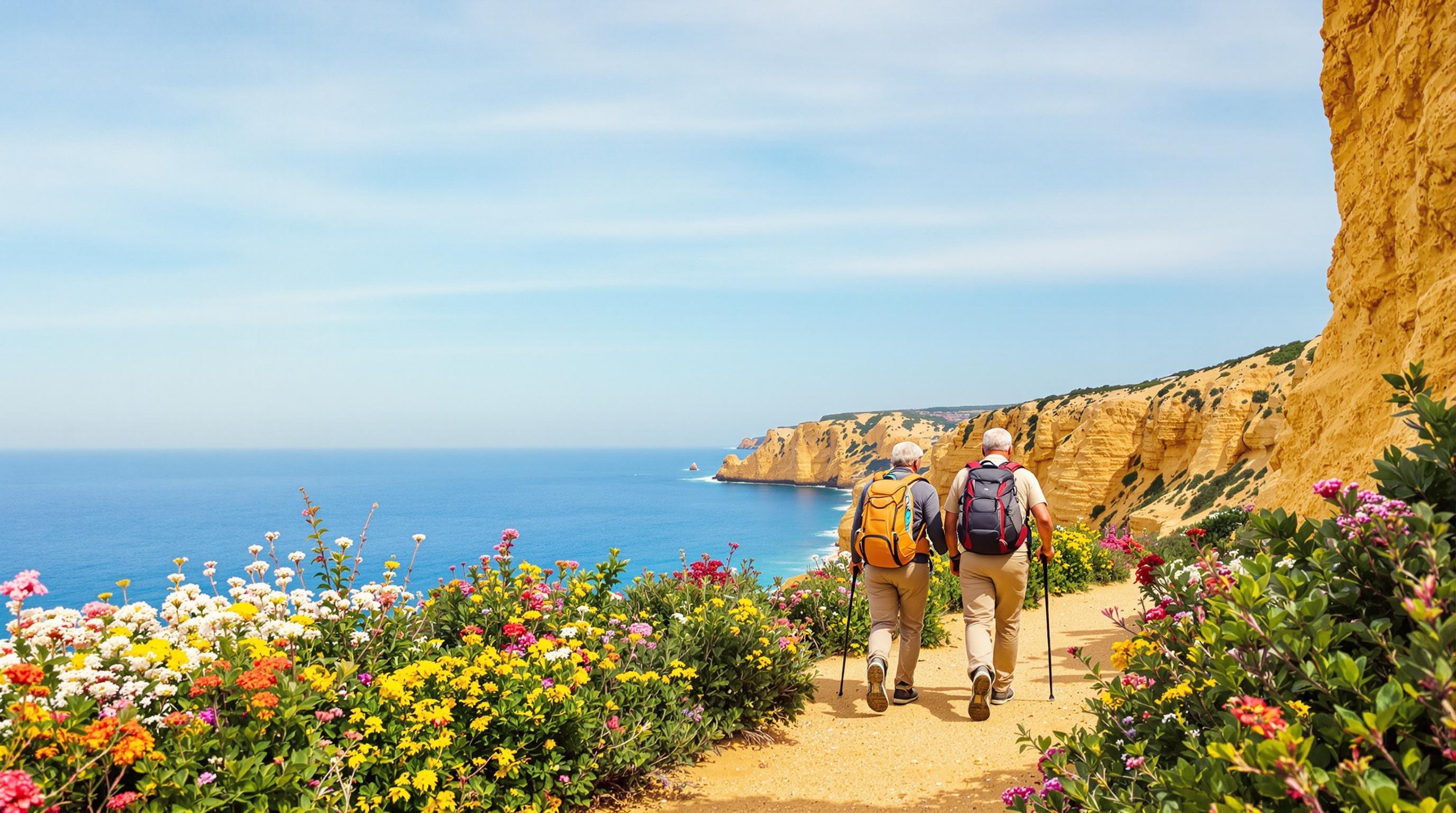 Seniors randonnée Algarve printemps falaises végétation