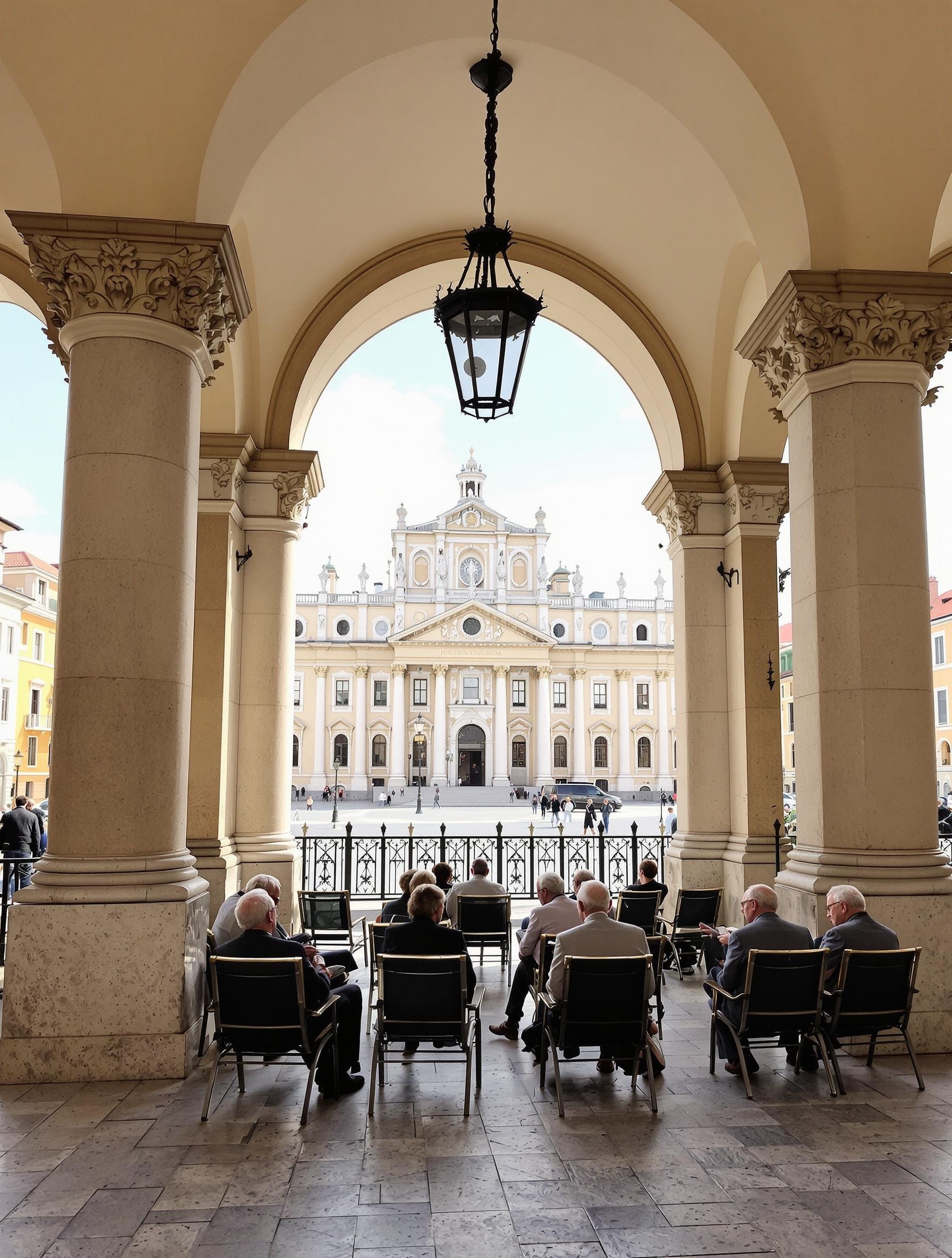 Seniors sous les arcades Piazza Castello Turin Palazzo Madama