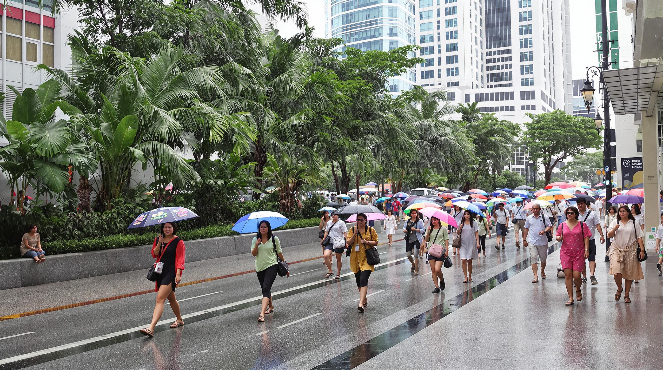 Scène de rue authentique à Singapour sous la pluie tropicale