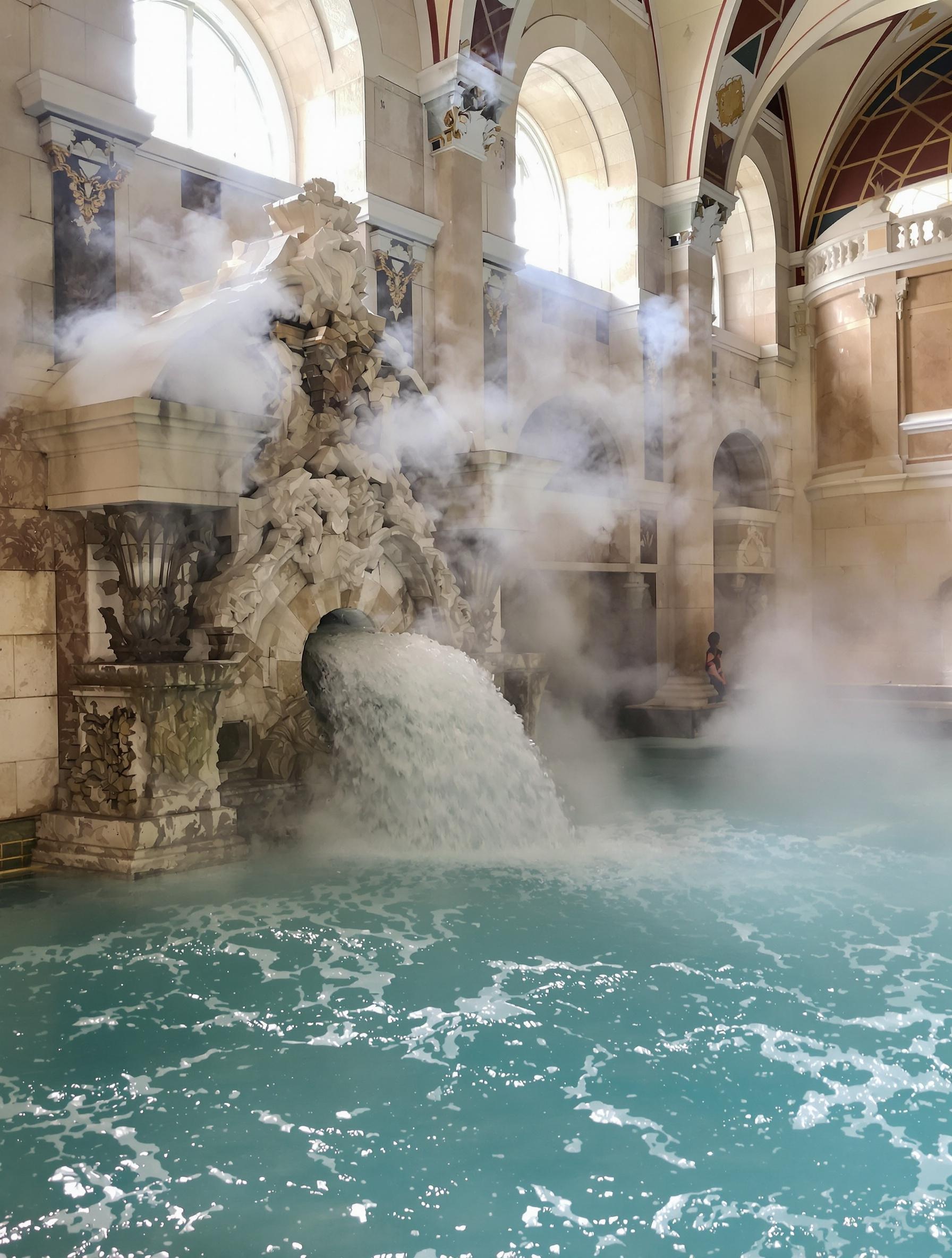 Source thermale jaillissante dans les bains de Budapest.