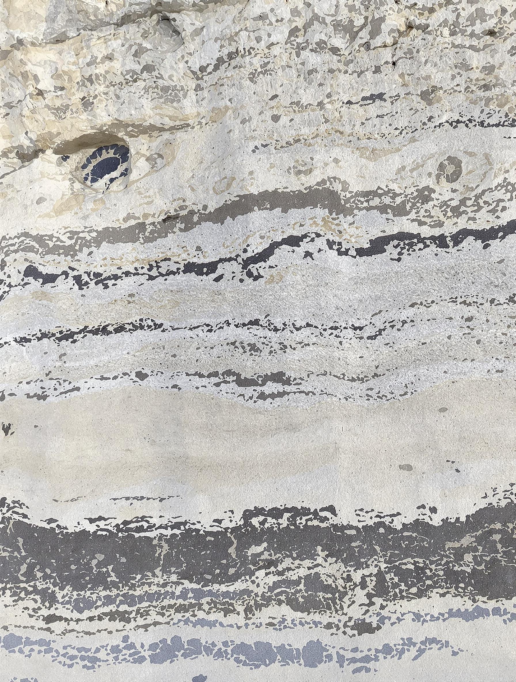 Strates de craie blanche et de silex noir avec fossiles dans la falaise de Douvres