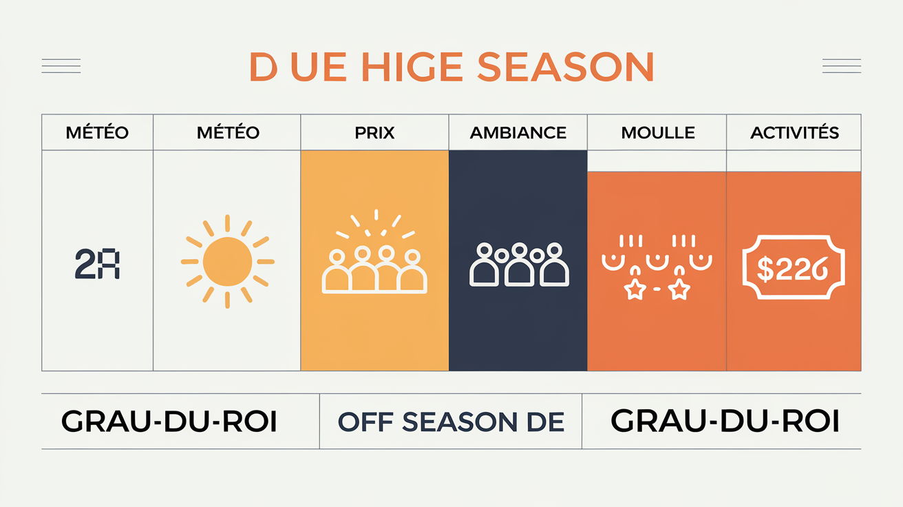 Tableau comparatif des saisons au Grau-du-Roi : météo, prix et ambiance