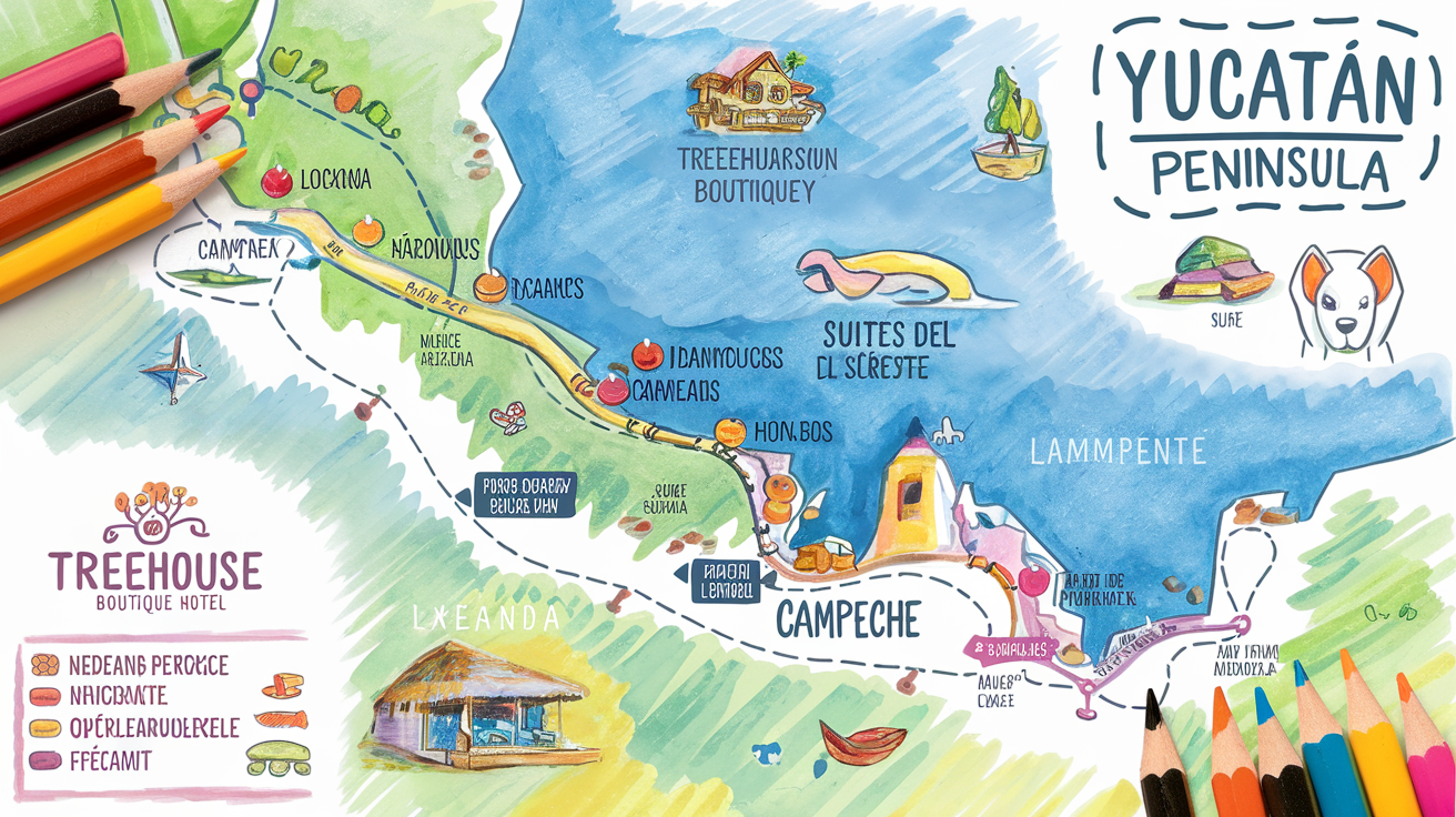 Carte Yucatán road trip Holbox Campeche tableau étapes hotels