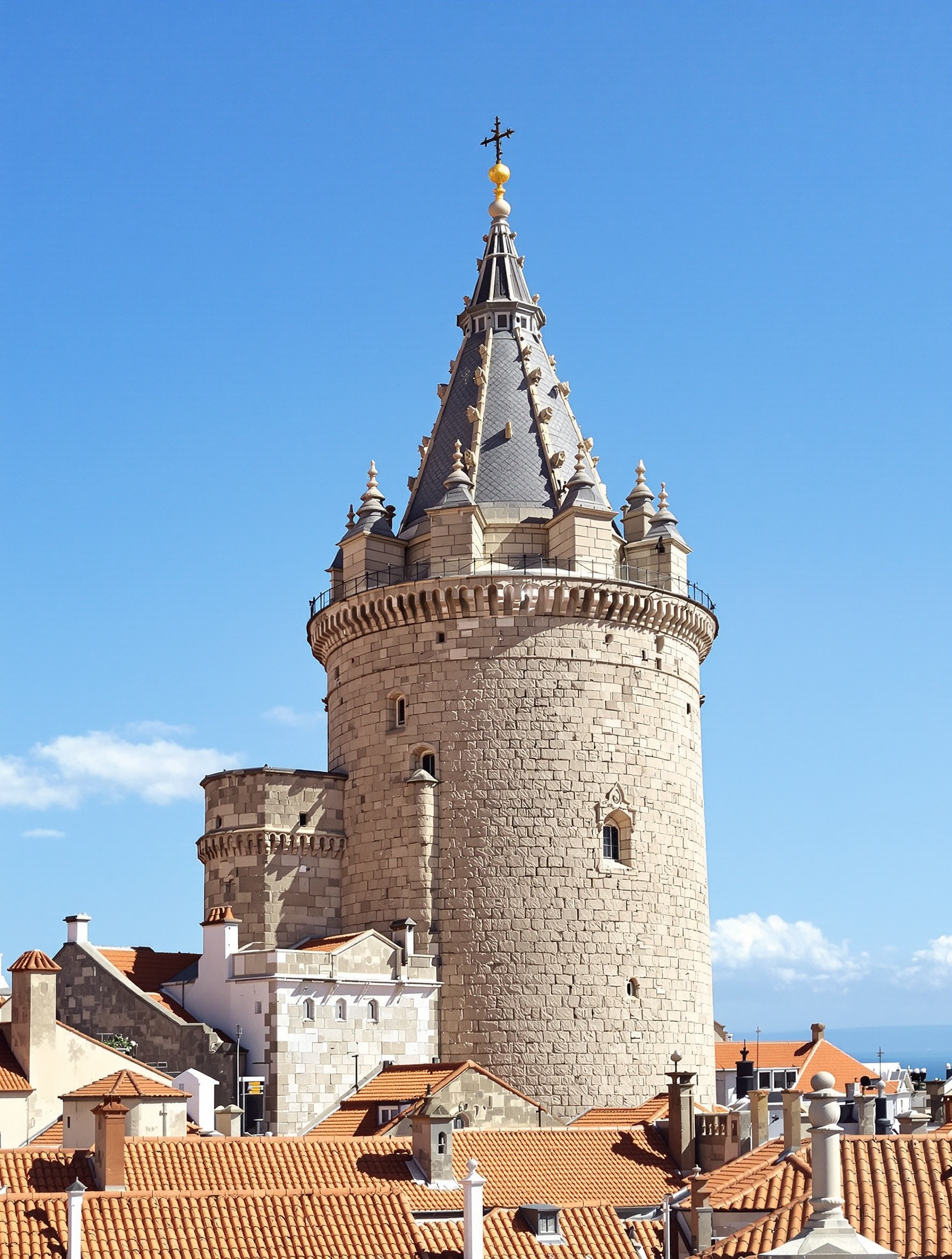 Tour des Clercs, Porto, se dressant fièrement dans le ciel bleu, offrant une vue panoramique de la ville.
