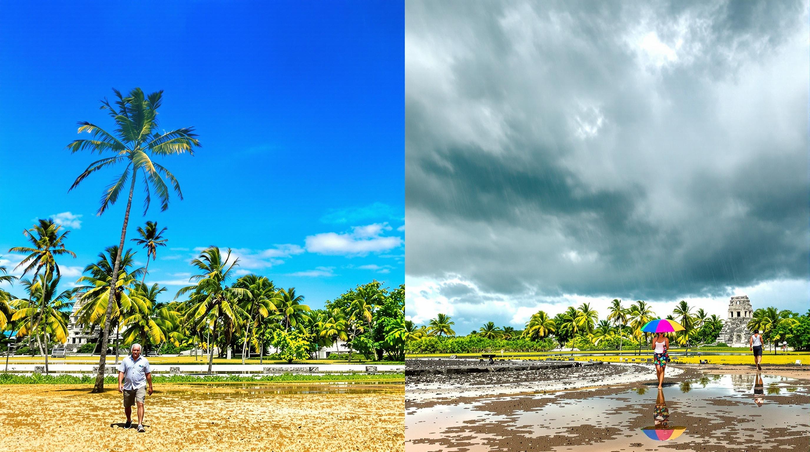 comparaison saison sèche saison pluvieuse tulum palmiers ruines senior