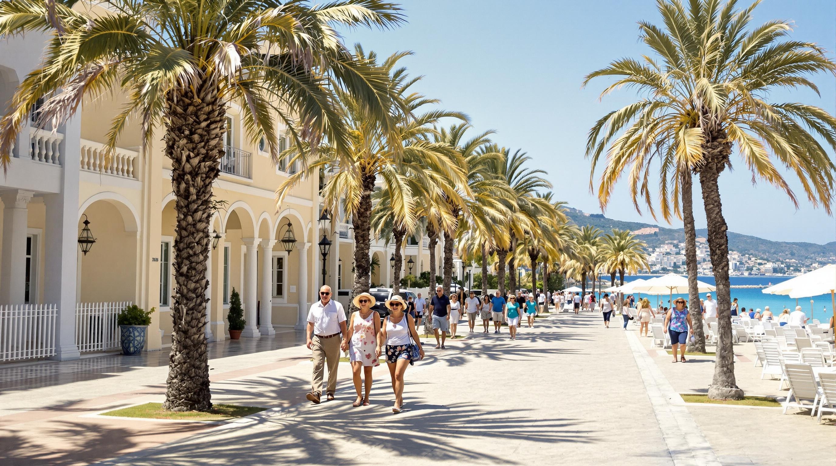 Vue paisible d'Ialysos avec palmiers et ambiance sénior