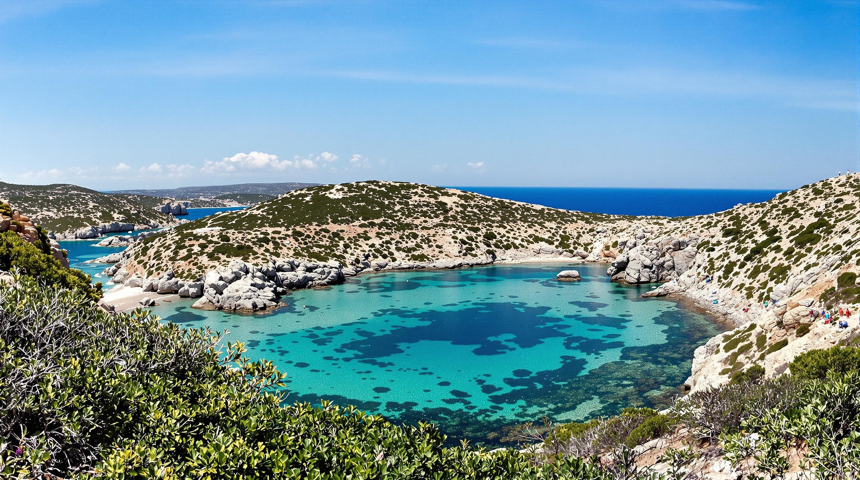 Vue panoramique du Golfe de l’Asinara avec maquis méditerranéen luxuriant.