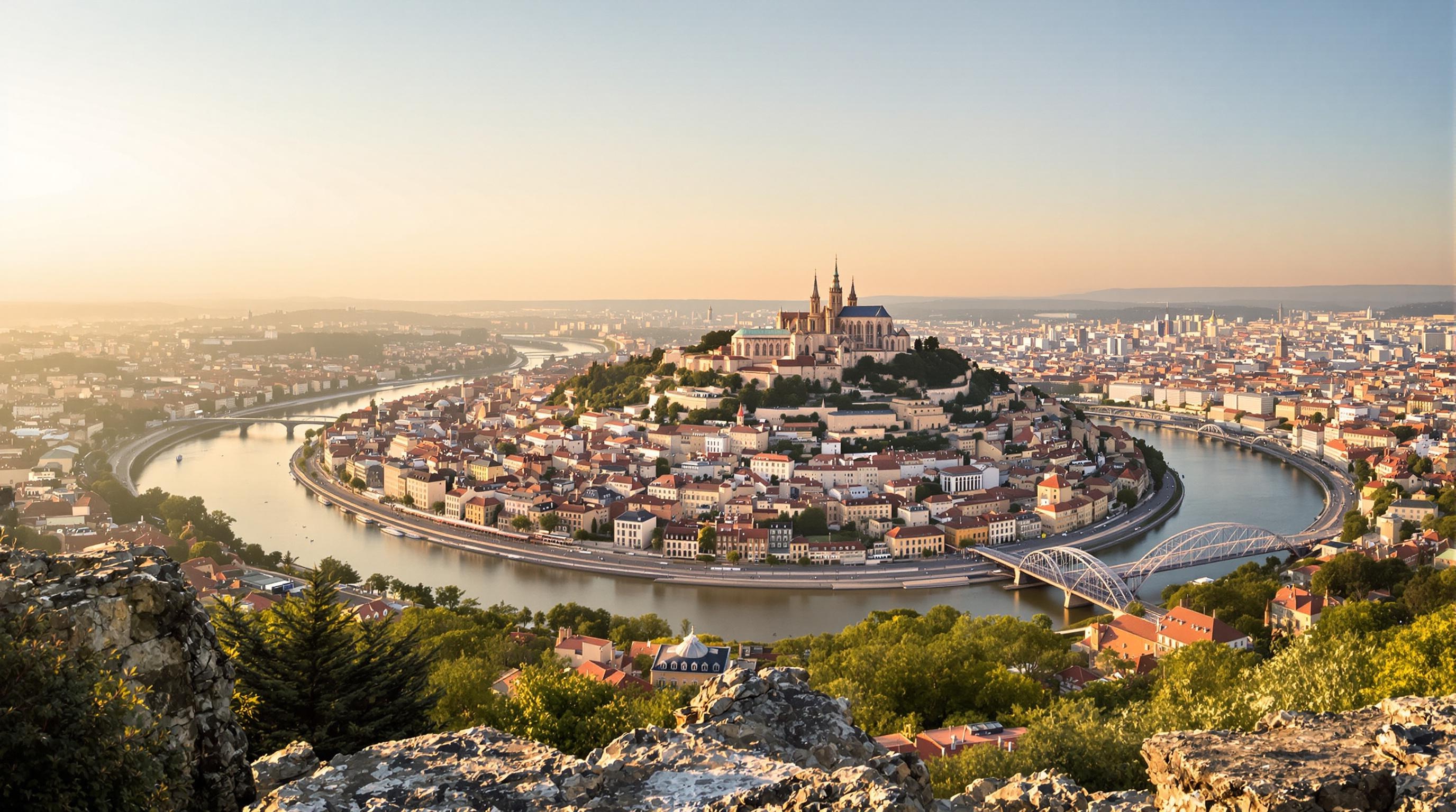 Vue panoramique depuis le Gros Caillou, montrant la Saône, Fourvière et les toits du 1er arrondissement