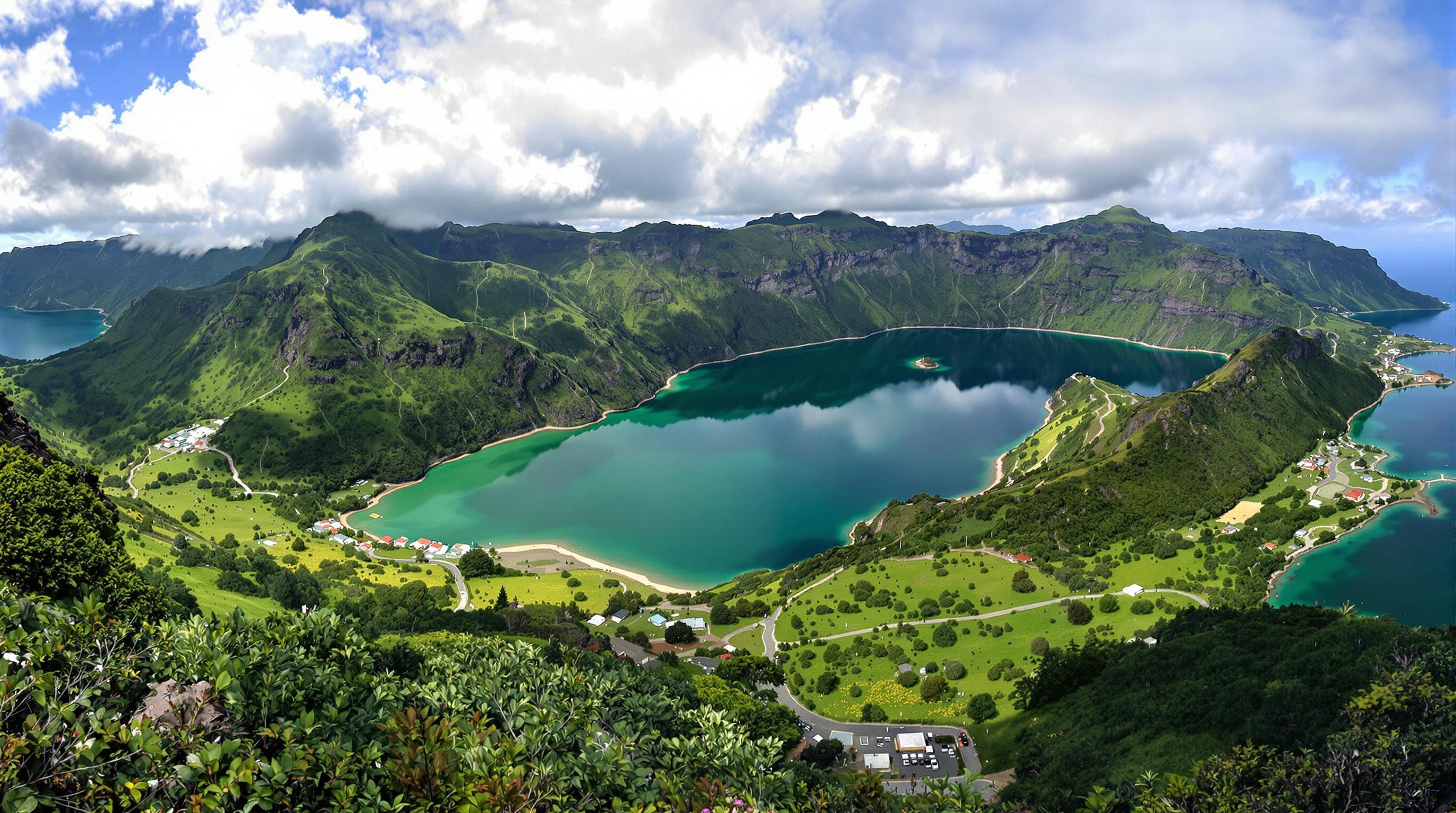 Vue panoramique des lacs jumelles de Sete Cidades sur l'île de São Miguel, Açores.