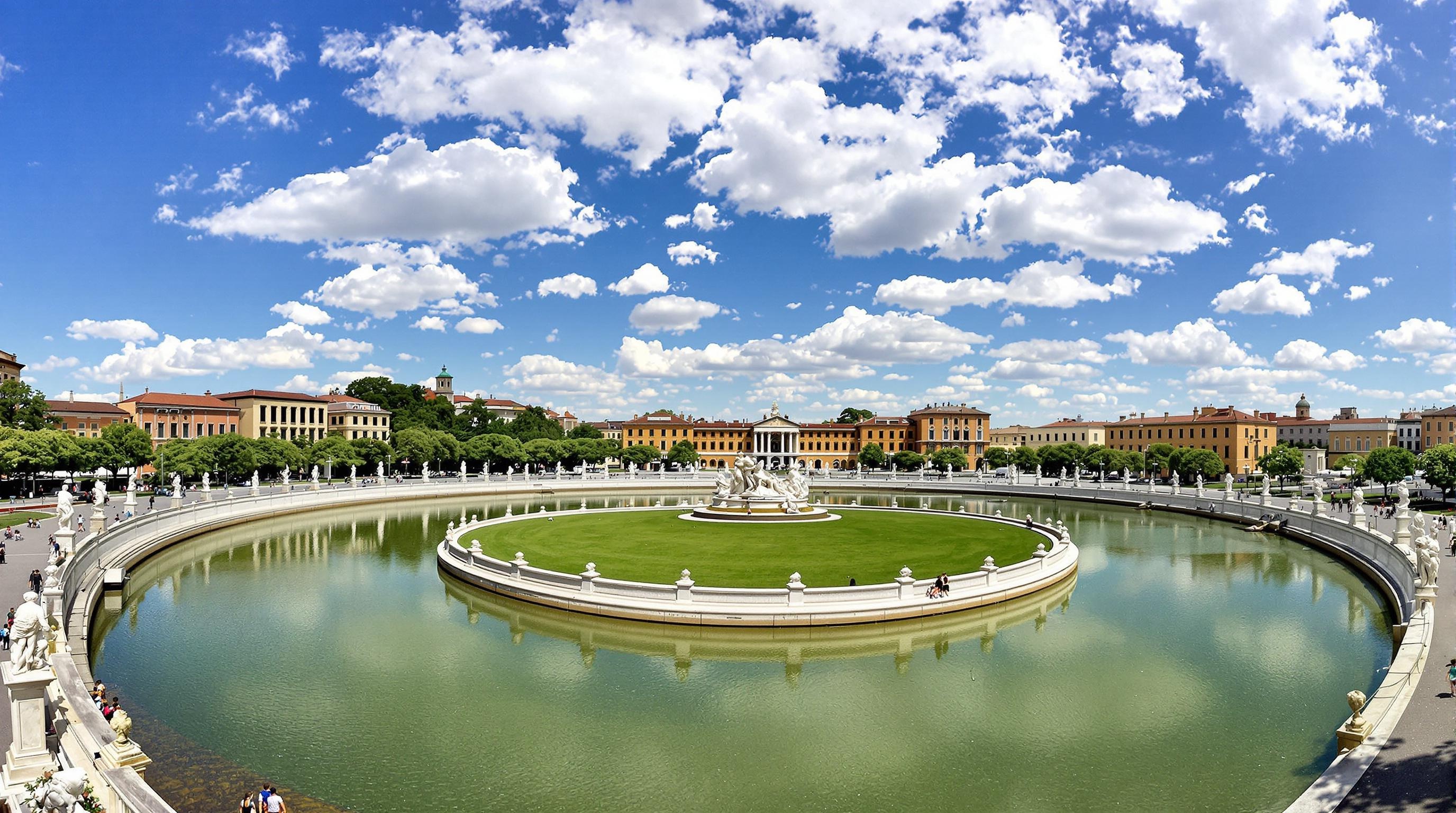 Vue sur le Prato della Valle avec statues et canal