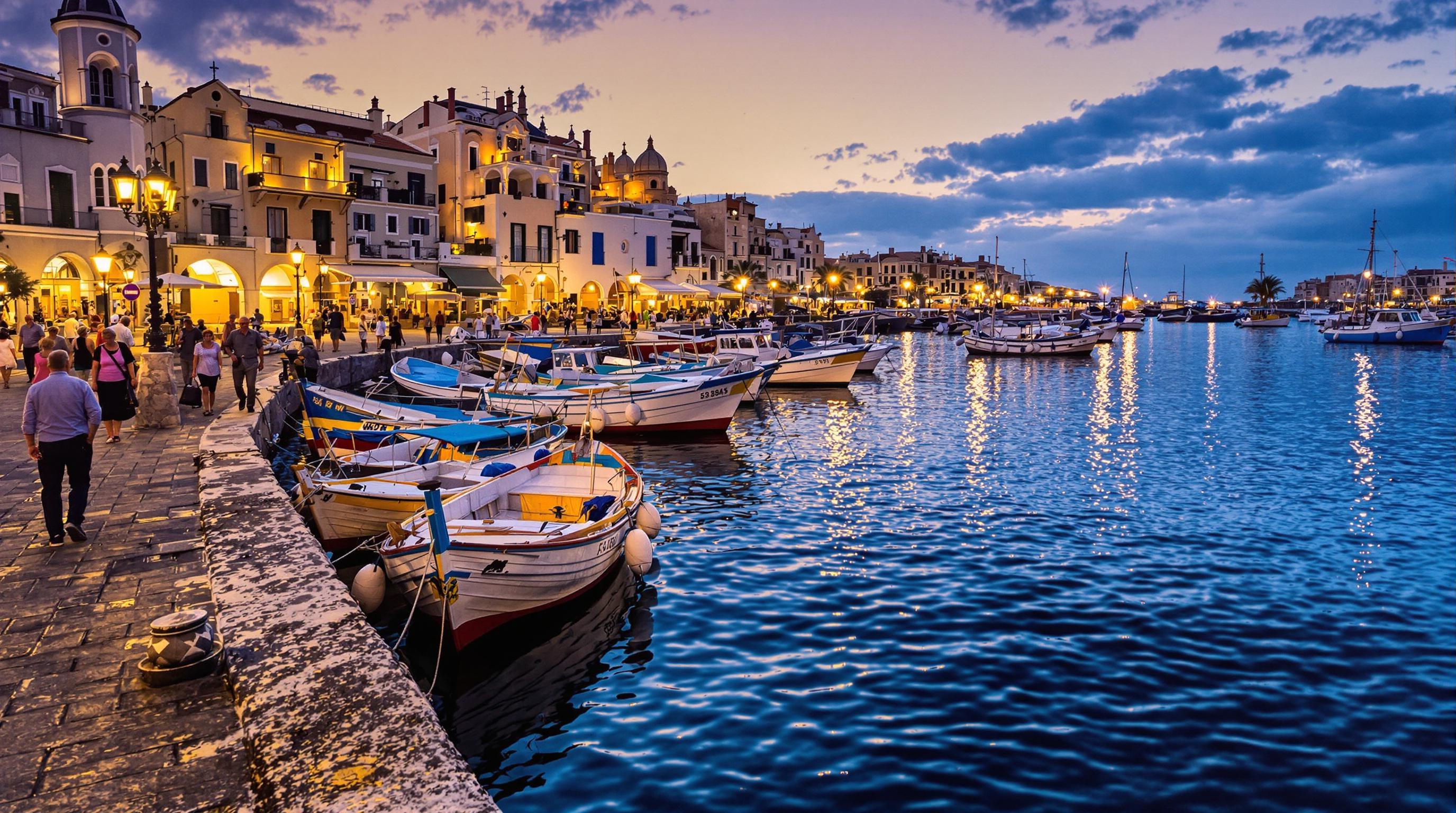 Vue du port de Trapani avec barques traditionnelles au crépuscule