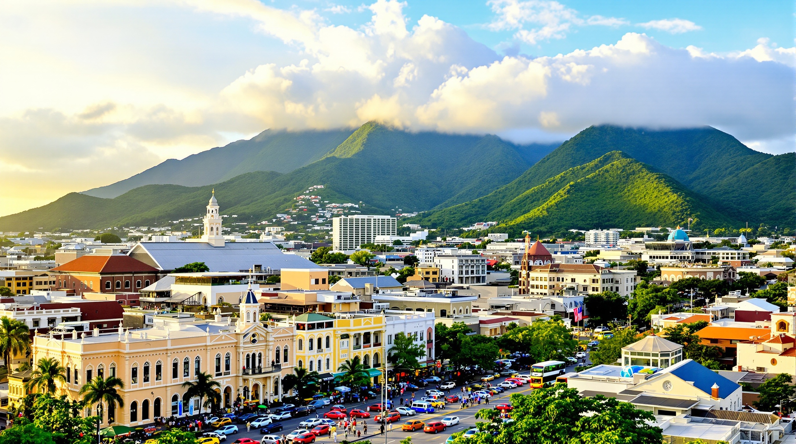 Vue urbaine de Kingston avec les Blue Mountains en arrière-plan.